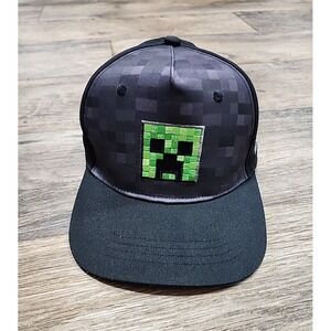 Minecraft Creeper Youth Teen Hat Baseball Cap Black Gray Snap Back Green